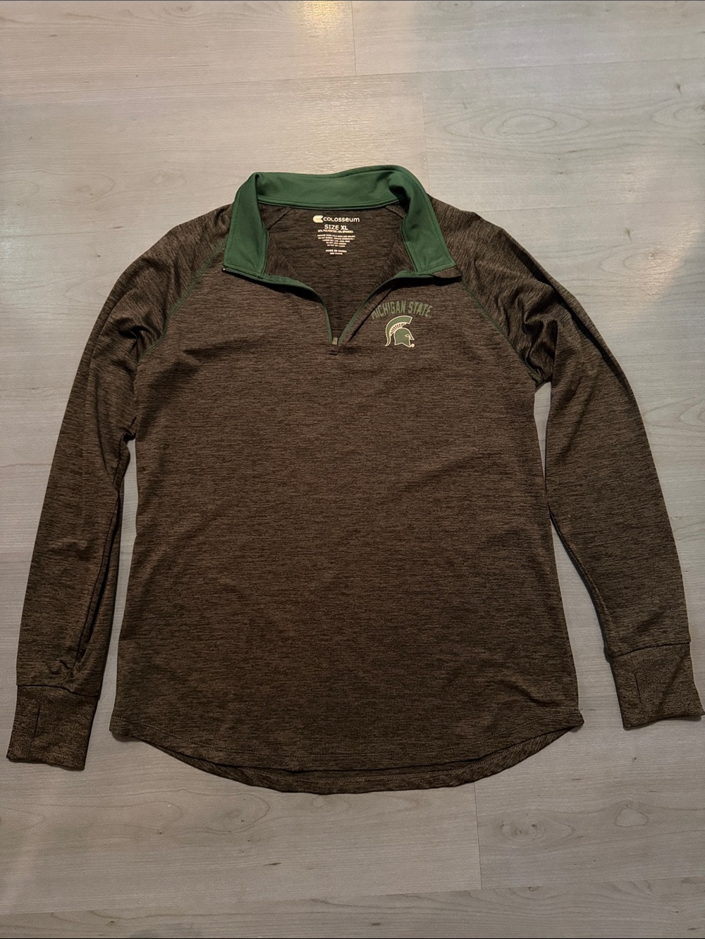 Colosseum Dark Charcoal Pullover with Green Collar & Logo